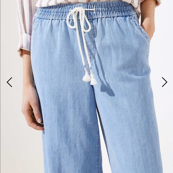 Ann Taylor LOFT drawstring linen pants wide leg - Picture 2 of 3